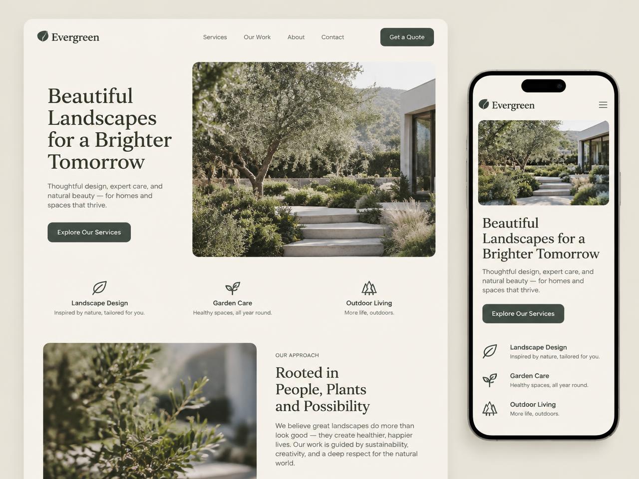 Concept landscaping website design shown on desktop and mobile