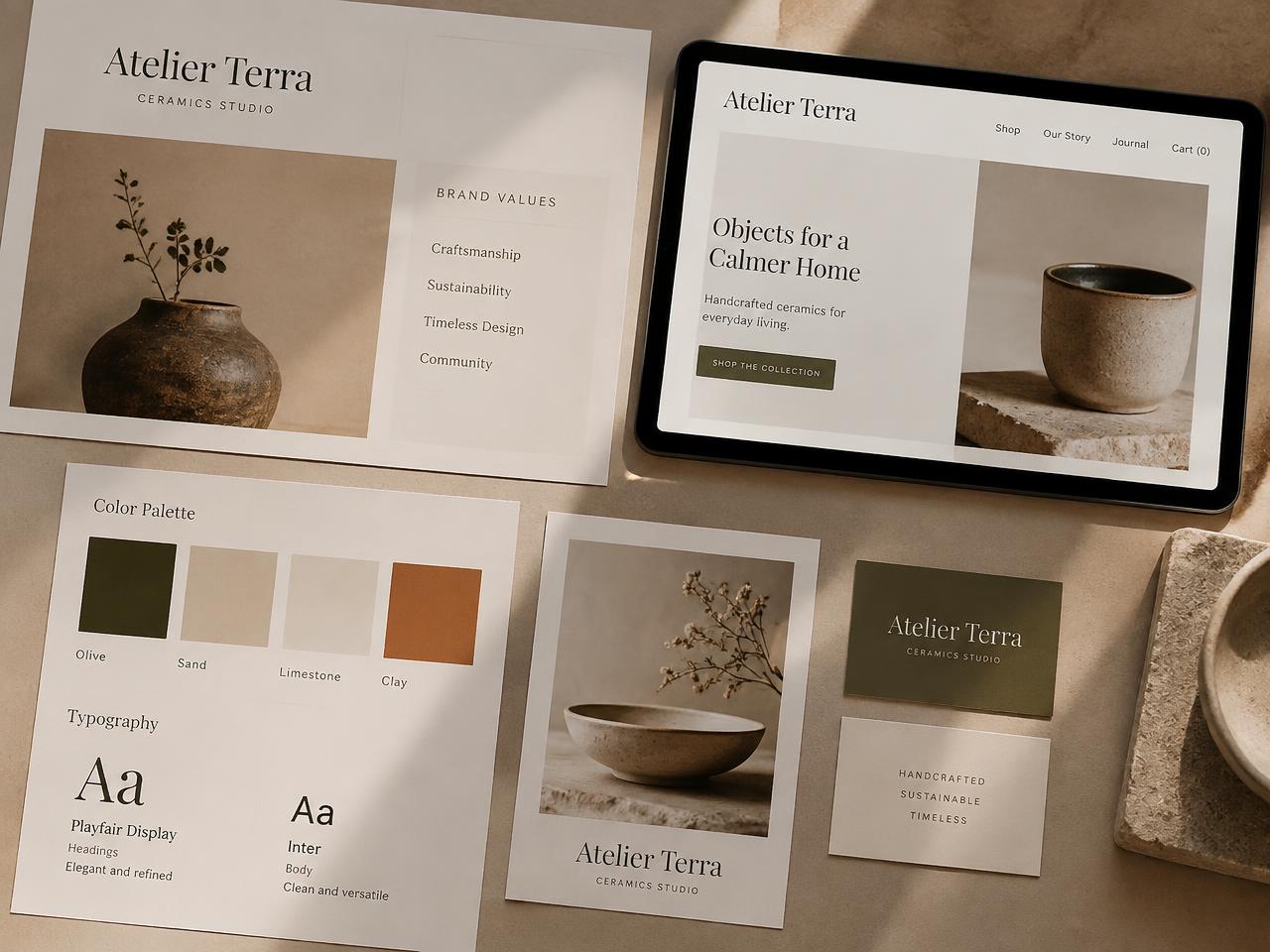Concept brand system and website layout for a ceramics studio